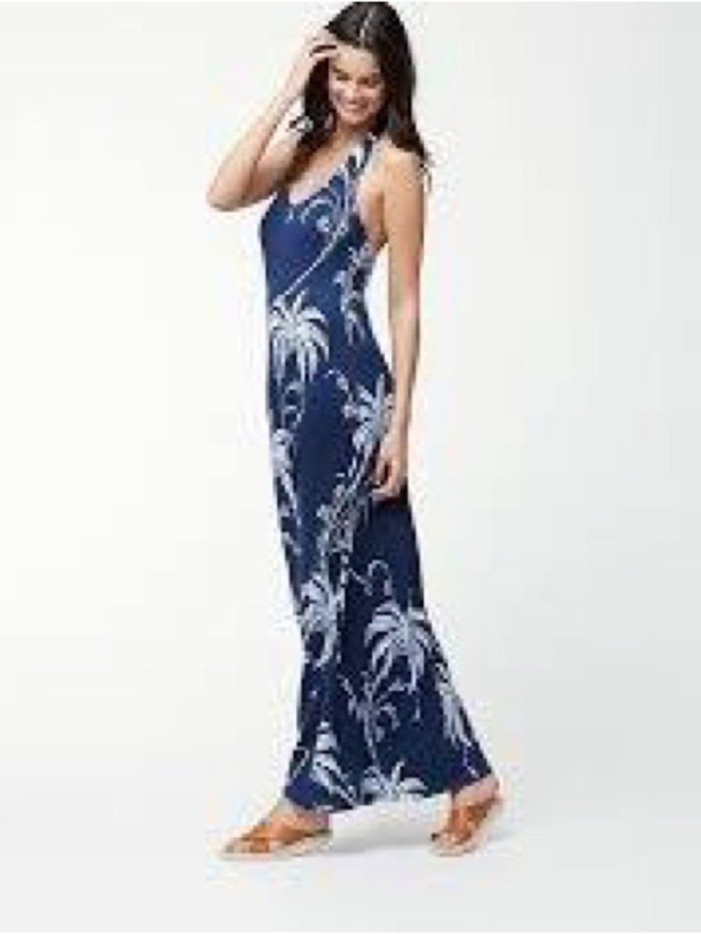 Tommy Bahama Navy Blue Tropical Maxi Dress Linen Blend Size S